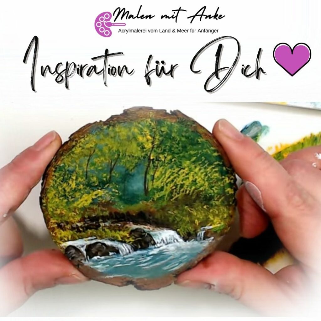 Mal-Idee einfach einen Bach im Wald mit Acrylfarben malen lernen