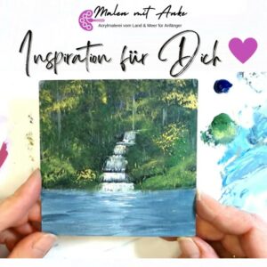 Male einfach einen wunderschönen Wasserfall mit Acryl für Anfänger der Malerei