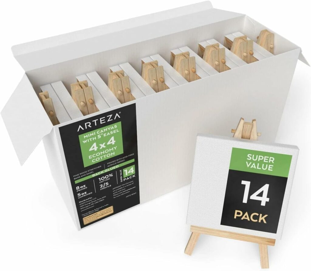 Arteza Mini Leinwand mit Staffelei, Leinwand klein 10x10 cm