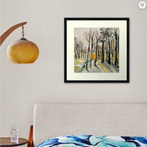 Gemaelde-Winter-im-Wald-gemalt-auf-Holz-Gerahmter-Kunstdruck-von-Anke-Franikowski
