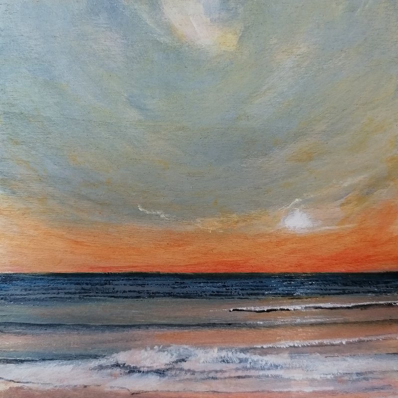Abend am Meer, Acrylbild auf Holz