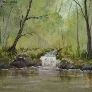 Bach im Wald gemalt mit Acryl auf Holz