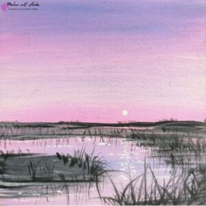Gräser im rosa Abendlicht gemalt mit Acryl auf Holz