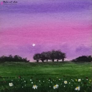 Abends am Feld, gemalt mit Acryl auf Holz