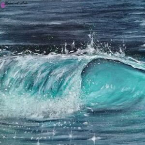 Welle gemalt mit Acryl auf Holz und Glitzer