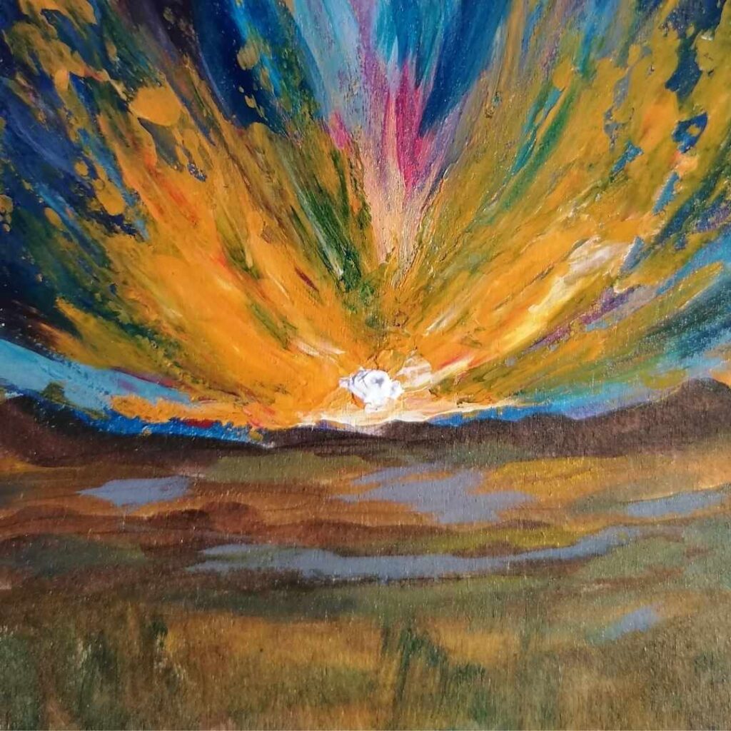 Bunter Abendhimmel Gemälde zu verkaufen - Acrylmalerei von Anke