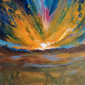 Bunter Abendhimmel Gemälde zu verkaufen - Acrylmalerei von Anke