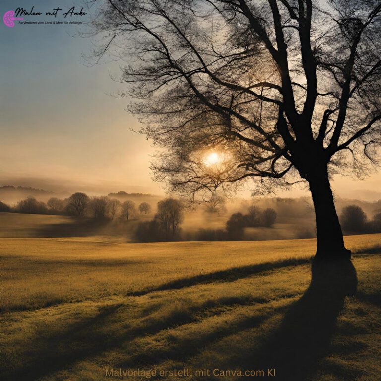 Schöne Landschaft mit Baum, gratis Malvorlage