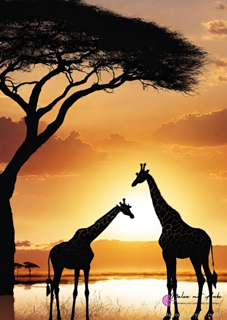 malen mit anke Giraffen im Sonnenuntergang