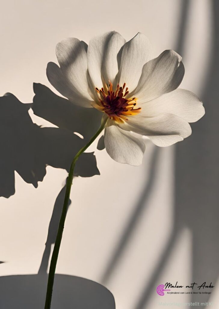 malen mit anke Weisse Blume mit Schatten