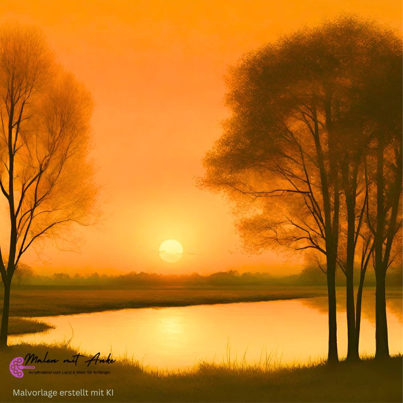malen mit anke malvorlage Sonnenuntergang am Teich
