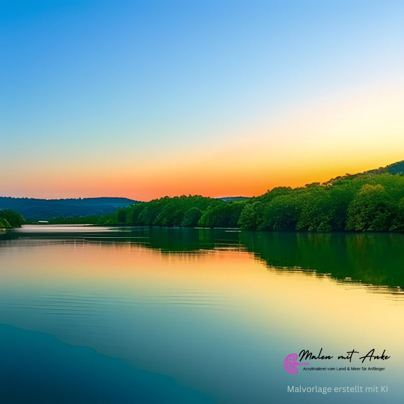 malen mit anke malvorlage Wald am See im Abendlicht