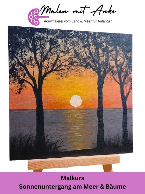 Sonnenuntergang am Meer & Bäume – Malen mit Anke Malkurs zum Kauf(3)