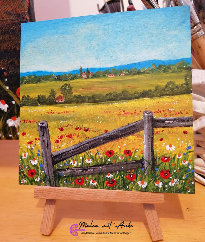 Sommerliche Landschaft auf Holz gemalt – Malen mit Anke