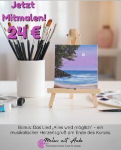 abend am meer im vollmond, malen mit anke, tisch