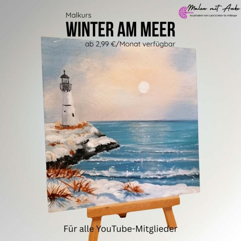 Winter am Meer: Leuchtturm in Acryl malen