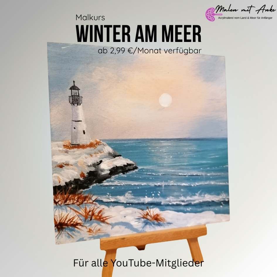 Winter am Meer: Leuchtturm in Acryl malen