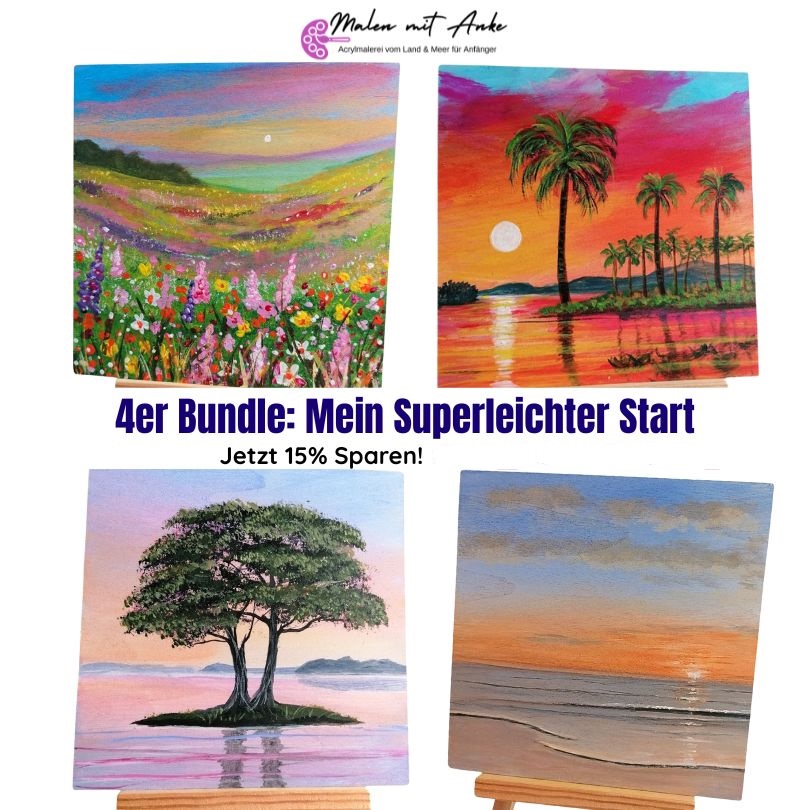 Starter Bundle. Kurse mit leichten Motive malen mit Acryl - Malen mit Anke