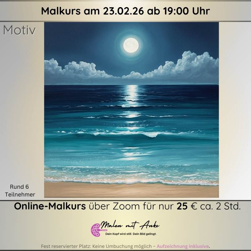 Mondschein über dem Meer Malkurs mit Acryl malen