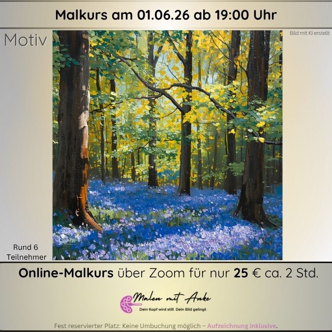 Blauer Blütenteppich im Wald