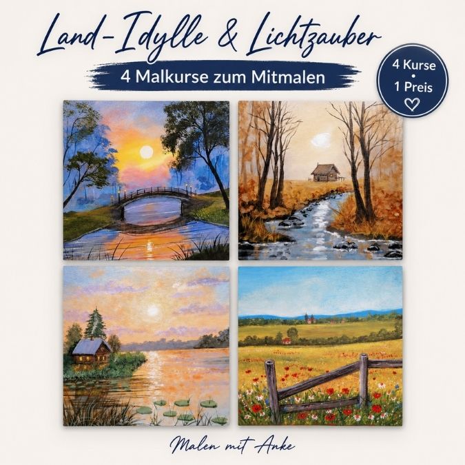 Land-Idylle und Lichterzauber – vier Landschaften mit Acryl malen