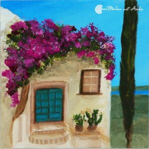 Malen mit Anke, Mediterranes Haus mit Blumenranke