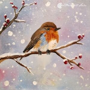 Malen mit Anke, Rotkehlchen im Schnee ein Motiv zum Mitmalen mit Acryl