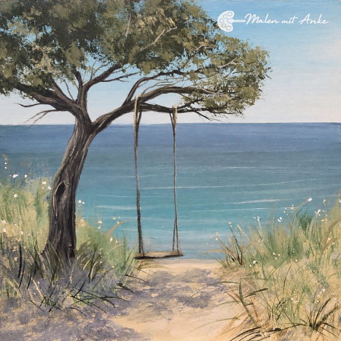 Motiv zum Mitmalen mit Acryl, Malen mit Anke, Schaukel am Strand