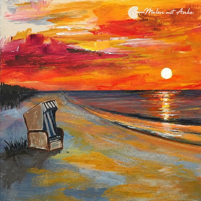 Malen mit Anke, Strandkorb am Meer mit Acryl malen