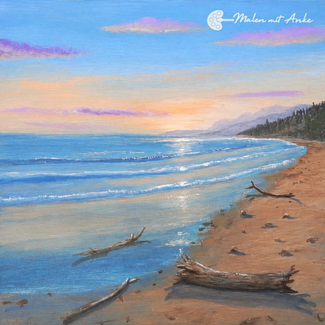 Motiv zum Mitmalen mit Acryl: Malen-mit-Anke-Treibholz-Am-Strand