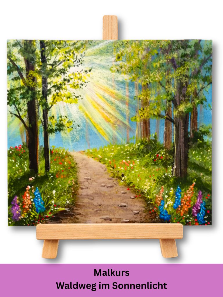 Waldweg im Sonnenlicht mit Acryl malen – Malen mit Anke