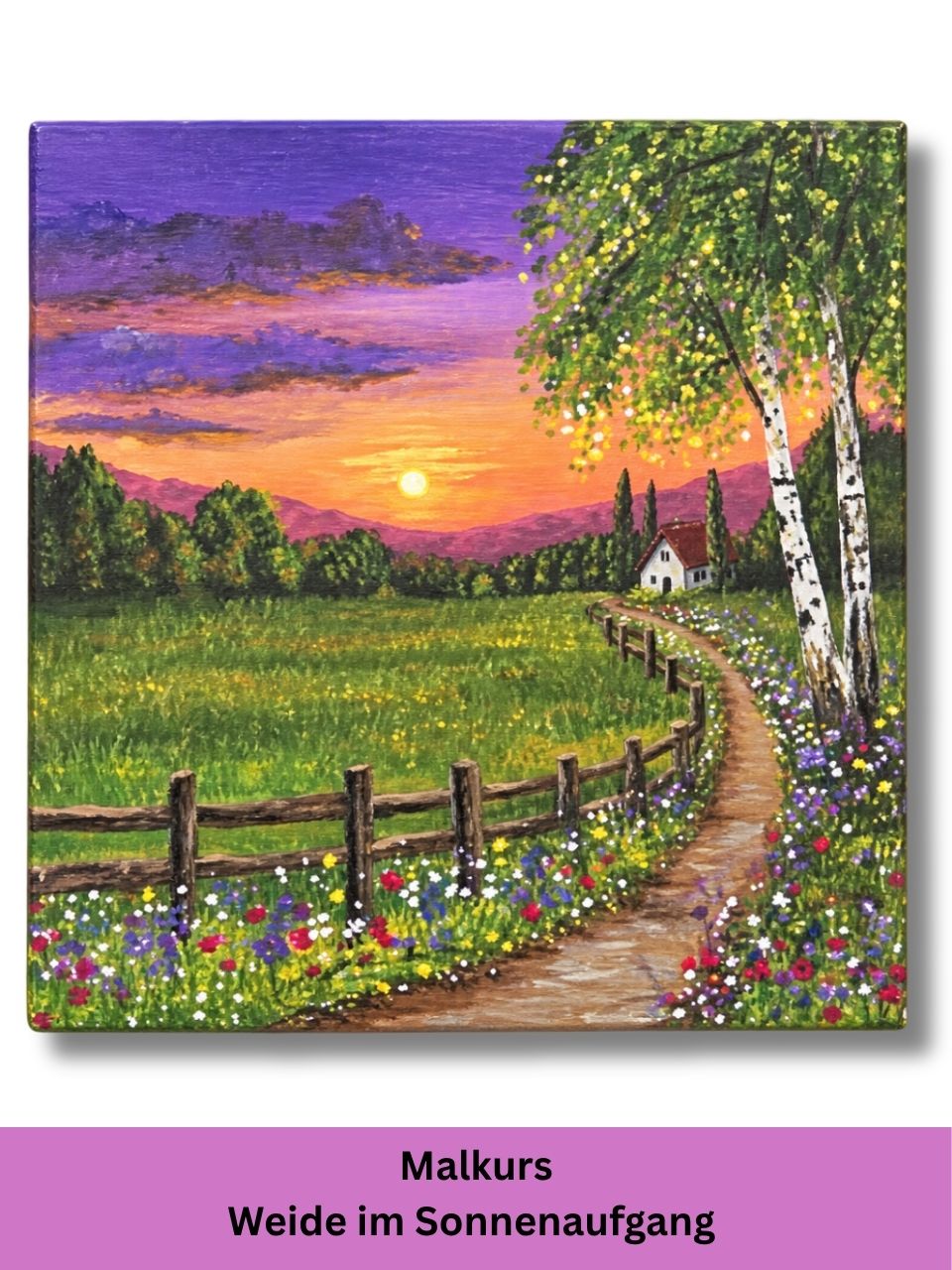 Weide im Sonnenaufgang mit Acryl malen – Malen mit Anke