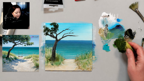 Einblick in den Malkurs Schaukel am Strand