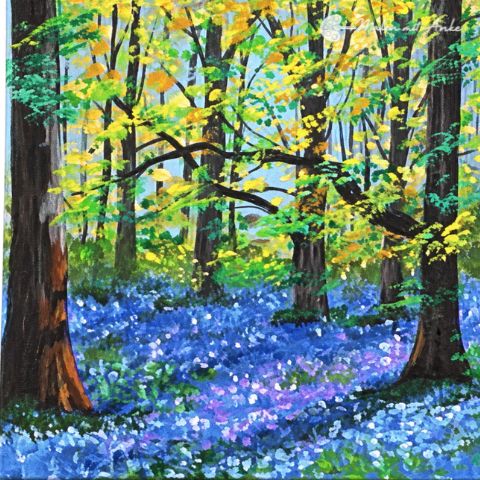 Motiv Blauer Blütenwald mit Acryl malen, Malen mit Anke