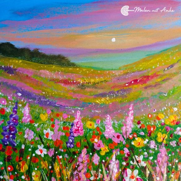 Motiv Blumenwiese mit Acryl malen