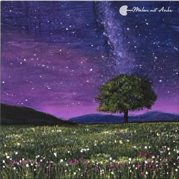 Ein stiller Abend unter Sternen – Acryl-Malkurs bei Malen mit Anke