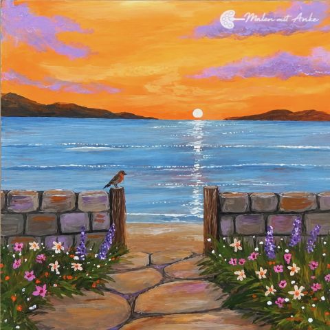 Motiv Gartenweg zum Meer mit Acryl malen, Malen mit Anke