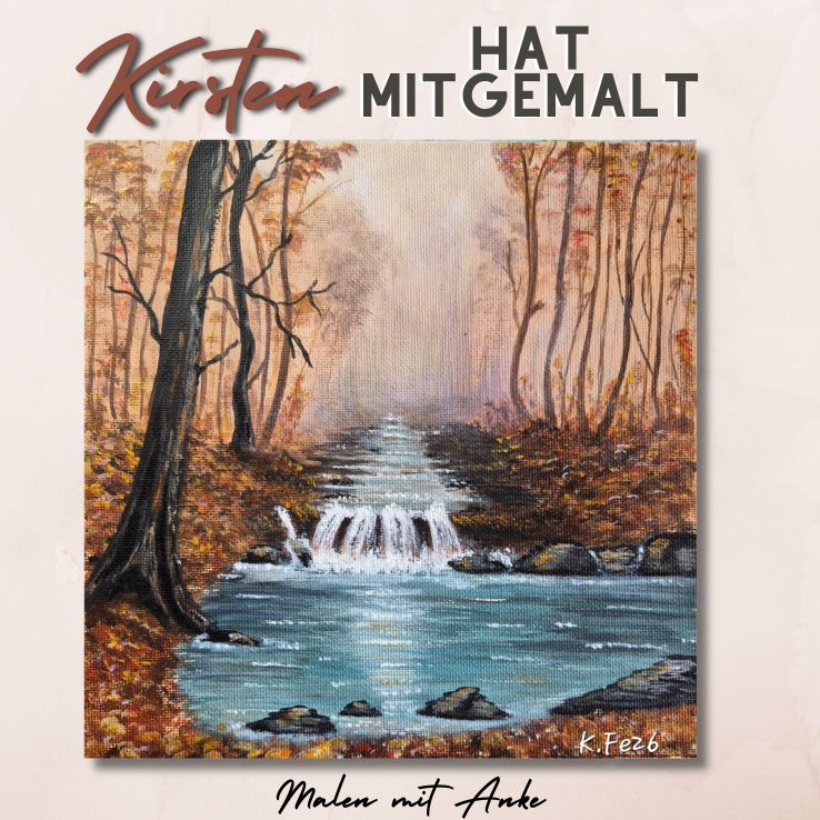 Mitgemaltes Bild aus dem kostenlosen Malkurs Herbst im Kupferwald von Malen mit Anke