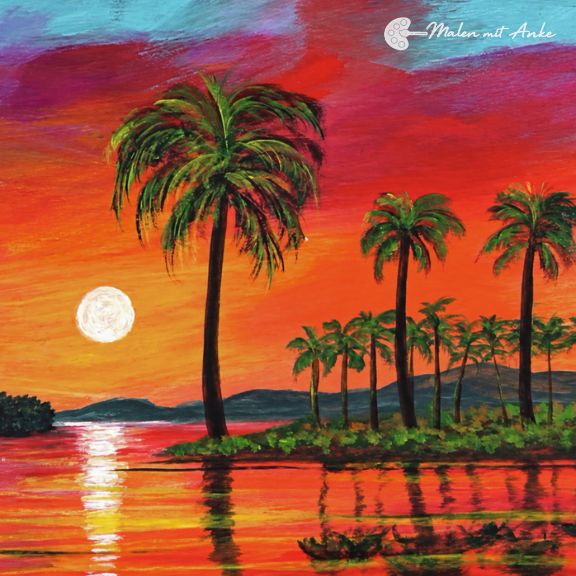 Motiv Pamen im Sonnenuntergang mit Acryl malen