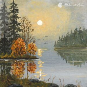 Motiv Sonnenaufgang am See mit Acryl malen