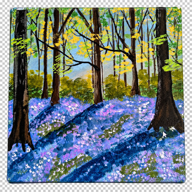 Teilnehmer-Gemälde Wald mit blauen Blüten mit Acryl gemalt