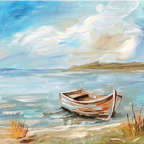 Boot am Ufer abstrakt mit Acryl malen – Malen mit Anke