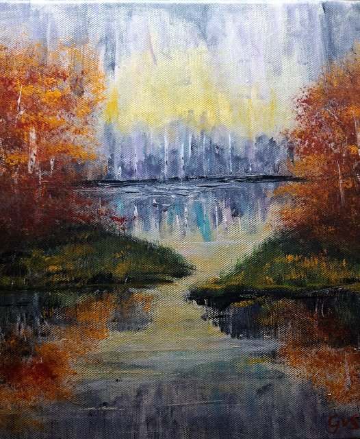 Herbst am See – Acrylgemälde von Gabriele