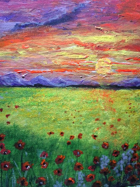 Mohnfeld im Abendlicht – Acrylgemälde von Gabriele