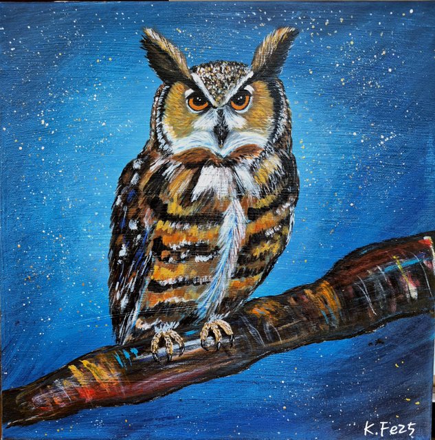 Eule – Acrylgemälde von Kirsten