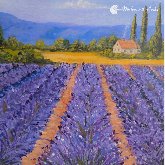 Motiv zum Mitmalen Lavendelfeld mit Acryl malen