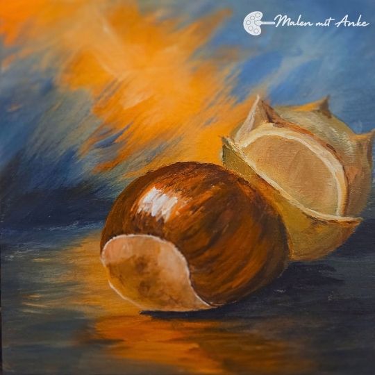 Kastanie mit Acryl malen – leuchtendes Herbstmotiv zum Mitmalen