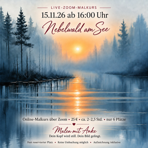 Nebelwald am See – Live-Zoom-Malkurs am 15. November 2026 um 19 Uhr