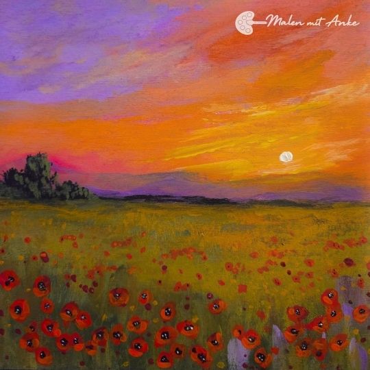 Motiv Mohnfeld im Abendlicht mit Acryl malen, malen mit anke