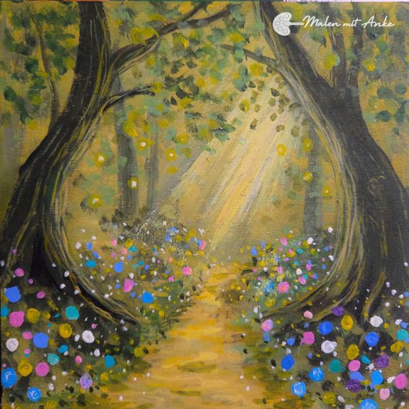 Motiv zum Mitmalen Mystischer Waldweg mit Acryl malen